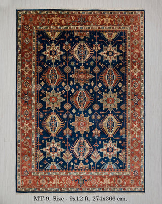 9x12 Blue Rust Antique Reproduction Persian Karaje High Quality Rug Hand Knotted, MT-9
