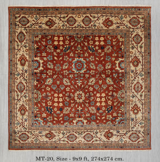 9x9 Square Red Beige Persian Reproduction Soft Quality Wool Hand Knotted Rug , MT-20