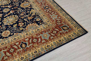Navy Red Persian Tabriz Fine Density Hand Knotted Wool Rug, Classic Decor-10682