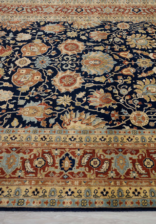 Navy Red Persian Tabriz Fine Density Hand Knotted Wool Rug, Classic Decor-10682