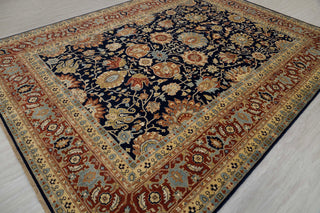 Navy Red Persian Tabriz Fine Density Hand Knotted Wool Rug, Classic Decor-10682