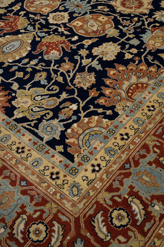 Navy Red Persian Tabriz Fine Density Hand Knotted Wool Rug, Classic Decor-10682