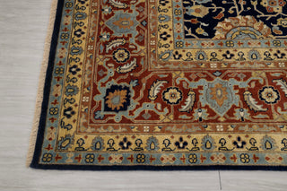 Navy Red Persian Tabriz Fine Density Hand Knotted Wool Rug, Classic Decor-10682