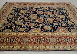 Navy Red Persian Tabriz Fine Density Hand Knotted Wool Rug, Classic Decor-10682