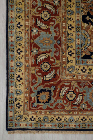 Navy Red Persian Tabriz Fine Density Hand Knotted Wool Rug, Classic Decor-10682