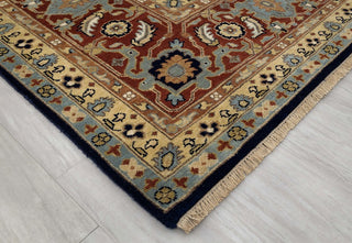 Navy Red Persian Tabriz Fine Density Hand Knotted Wool Rug, Classic Decor-10682