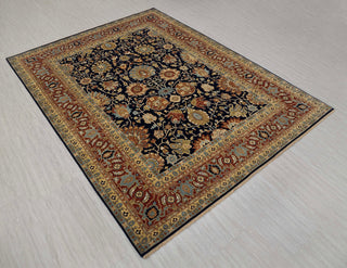 Navy Red Persian Tabriz Fine Density Hand Knotted Wool Rug, Classic Decor-10682