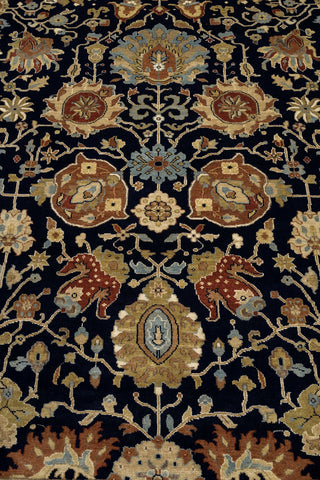 Navy Red Persian Tabriz Fine Density Hand Knotted Wool Rug, Classic Decor-10682