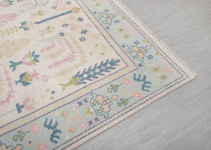 8x10 Ivory Blue Soft Look Modern Oushak Handmade Wool Rug
